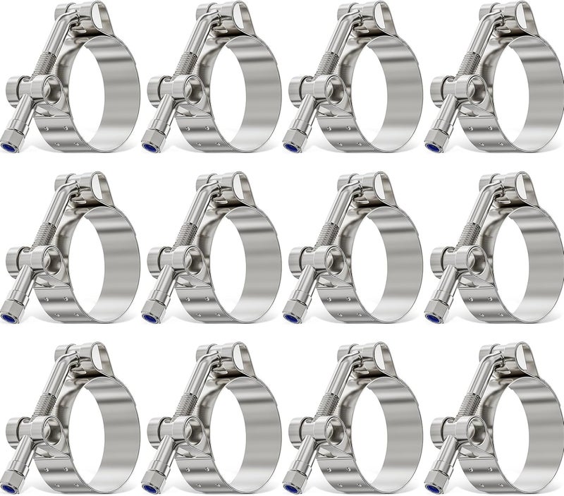 ORU 12Pack 1 Inch T Bolt Hose Clamp,304 Stainless Steel Heavy Duty Hose Clamp,Adjustable 32-37mm Radiator Hose Clamps for Tube, Automotive, Radiator, lntercooler - Image 1